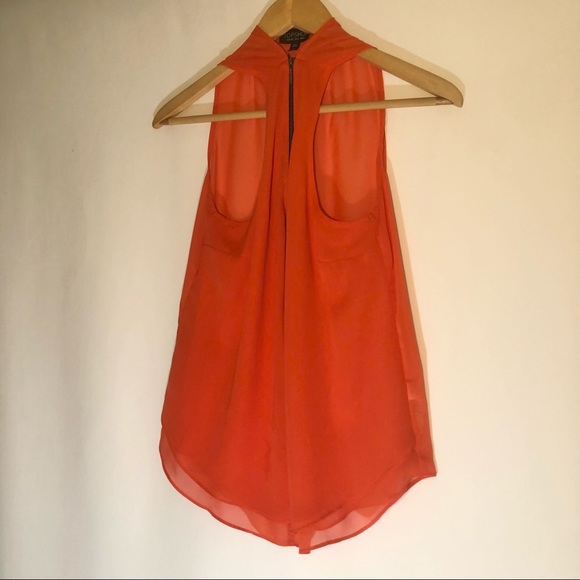 TOPSHOP SLEEVLESS SHEER BLOUSE TOP ZIP UP US 8 ORANGE - Picture 6 of 6